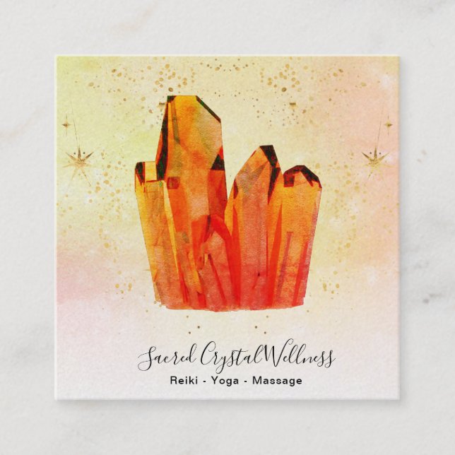 ~ Orange Crystal Cluster Pastel Rainbow Stars Fyrkantigt Visitkort (Framsida)