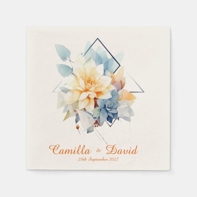 Orange Cub-Flower: Personalized Wedding Napkins Pappersservett (Framsidan)