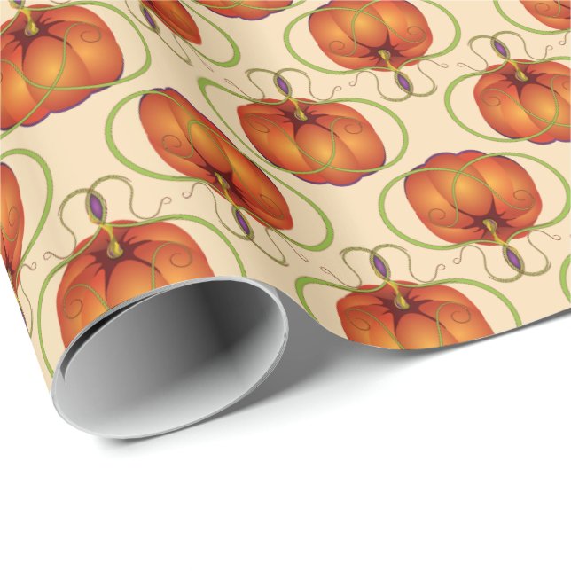 Orange Curvy Pumpkin Autumn Mönster Presentpapper (Rullad Hörn)