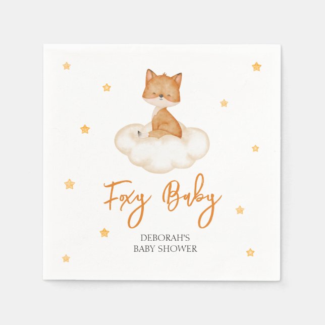 Orange Cute Fox Baby Shower Pappersservett (Framsidan)