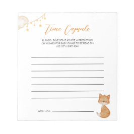 Orange Cute Fox Baby Shower Time Capsule Anteckningsblock