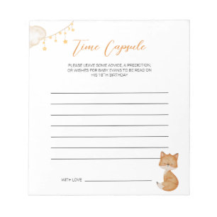 Orange Cute Fox Baby Shower Time Capsule Anteckningsblock