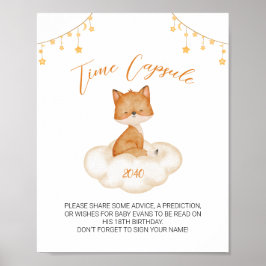 Orange Cute Fox Baby Shower Time Capsule Poster
