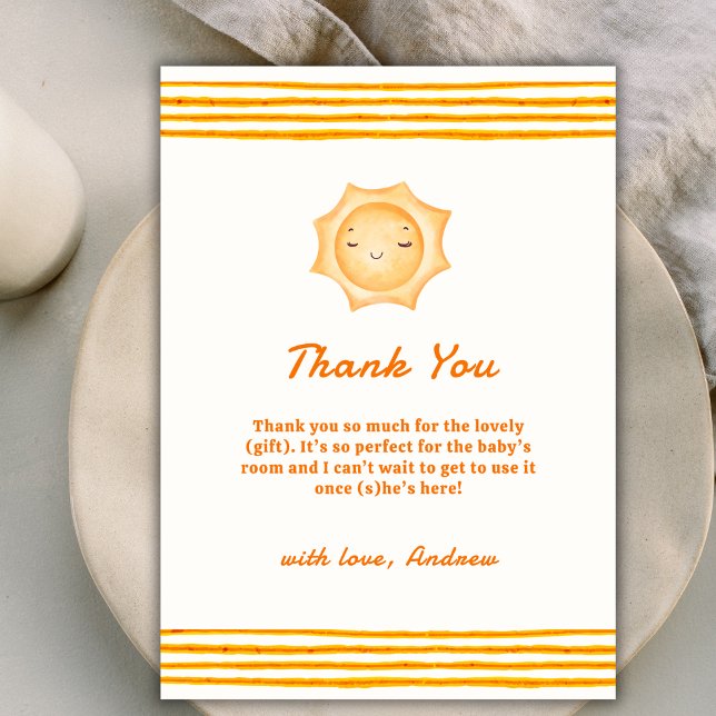 Orange Cute här kommer barnskåran Tack Kort (Orange Cute Here Comes The Son Baby Shower Thank You Card)