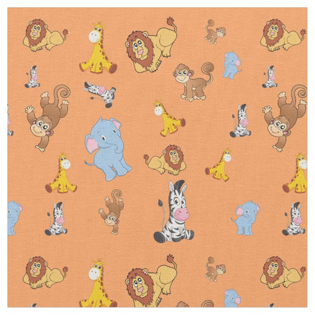 orange Cute safari animal mönster - Giraffe, eleph Tyg (Närbild)