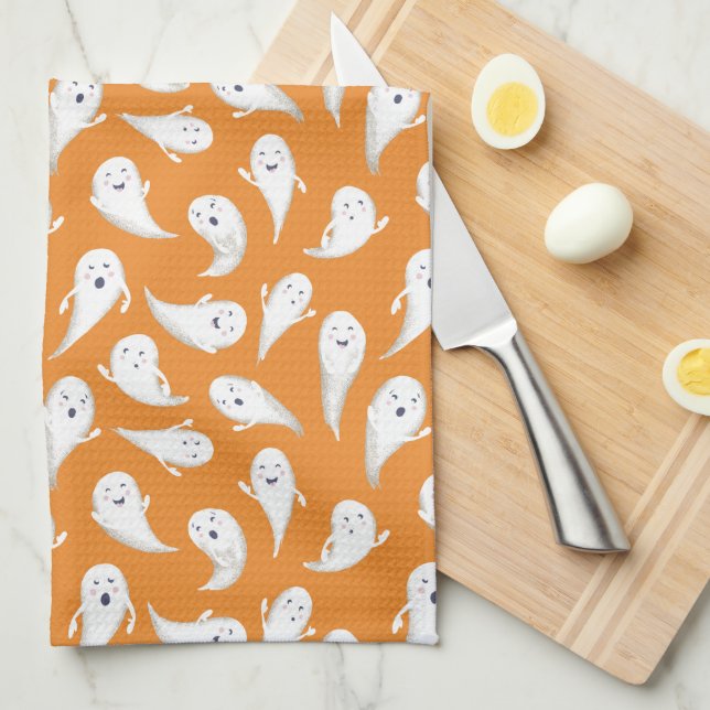 Orange Cute Spöken Halloween Kitchen Towel Kökshandduk (Vikt i Fjärdedel)