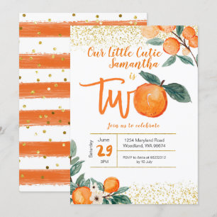 Orange Cutie, andra födelsedagen Guld Glitter Inbjudningar