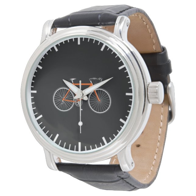 Orange cykel på svart armbandsur (Vinklad)