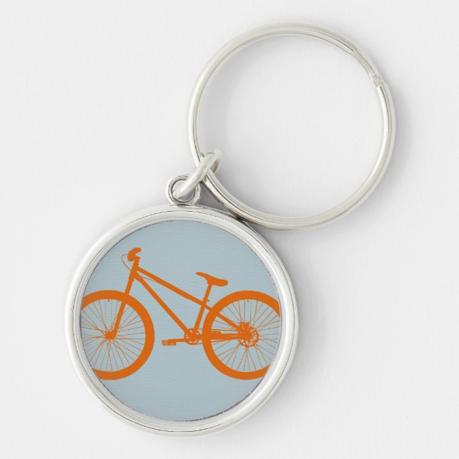 Orange cykel rund silverfärgad nyckelring (Framsidan)