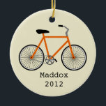 Orange cykelpersonligprydnad julgransprydnad keramik<br><div class="desc">En prydnad som presenterar en illustration av en orange cykel.  Personifiera med ditt namn under cykeln.</div>