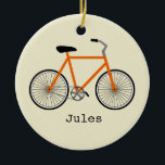 Orange cykelpersonligprydnad julgransprydnad keramik<br><div class="desc">En prydnad som presenterar en illustration av en orange cykel.  Personifiera med ditt namn under cykeln.</div>