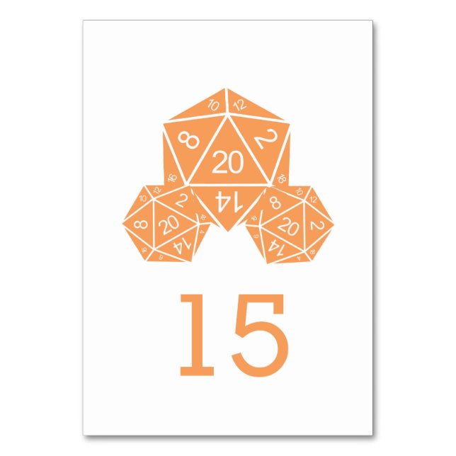Orange D20 Dice Bröllop Bord-kort Bordsnummer (Framsidan)