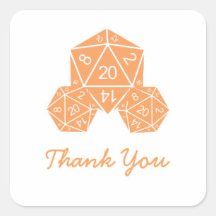 Orange D20 Dice-Tack Fyrkantigt Klistermärke