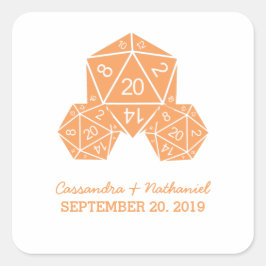 Orange D20 Dice Wedding Stickers Fyrkantigt Klistermärke