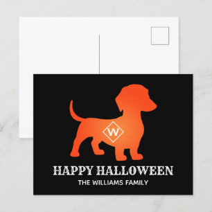 Orange Dachshund Happy halloween-familjen Namn Helg Vykort