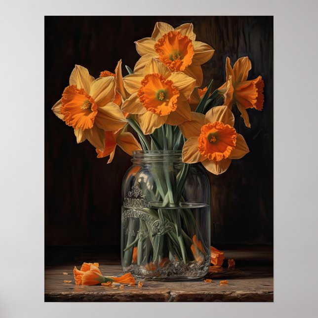 Orange Daffodil Flowers Art Print Poster (Framsidan)