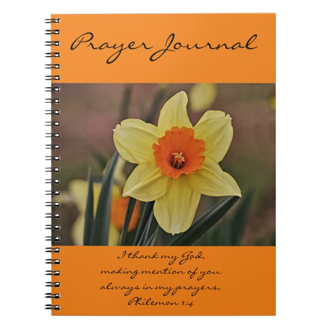 Orange Daffodil Prayer Journal Philemon 1:4 Anteckningsbok (Framsidan)