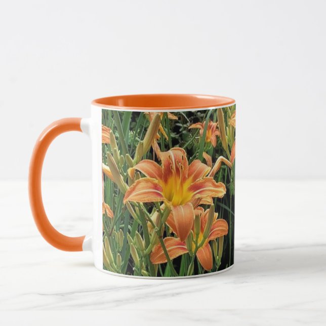 Orange Daglilja Blomma Trädgård Blommig Kaffemugg (Vänster)