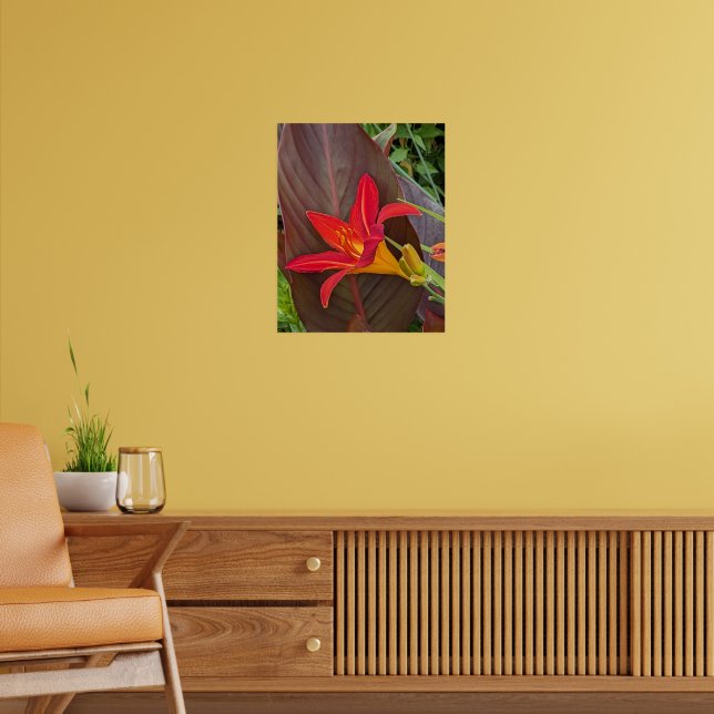 Orange Daglilje Blomning och Växtblad Poster (Vardagsrum 2)