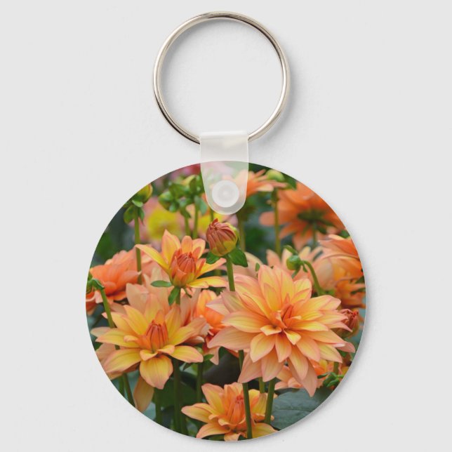 Orange Dahlia blomsterträdgård Nyckelring (Framsida)
