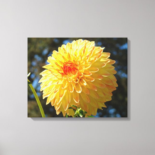 Orange Dahlia Gula Blommor Panel Canvas konst (Framsida)