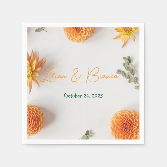 Orange Dahlia Summer Wedding Napkins Pappersservett (Framsidan)