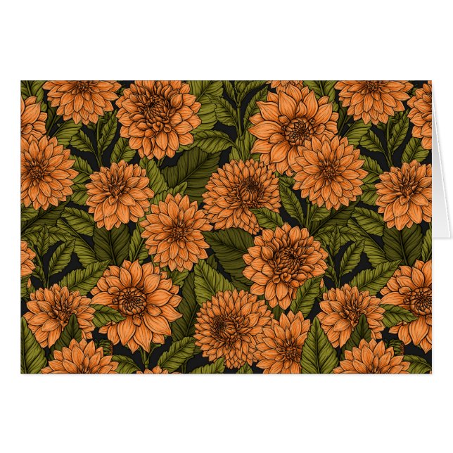 Orange Dahlia-trädgård Hälsningskort (Framsidan Horizontal)