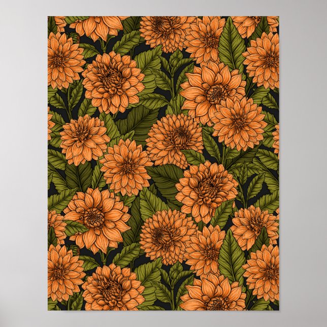 Orange Dahlia-trädgård Poster (Framsidan)