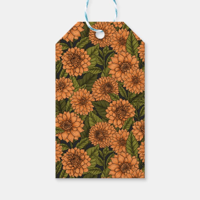 Orange Dahlia-trädgård Presentetikett (Framsidan)