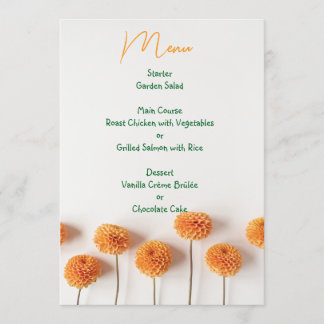 Orange Dahlia Wedding Menu – Warm Floral Elegance Meny