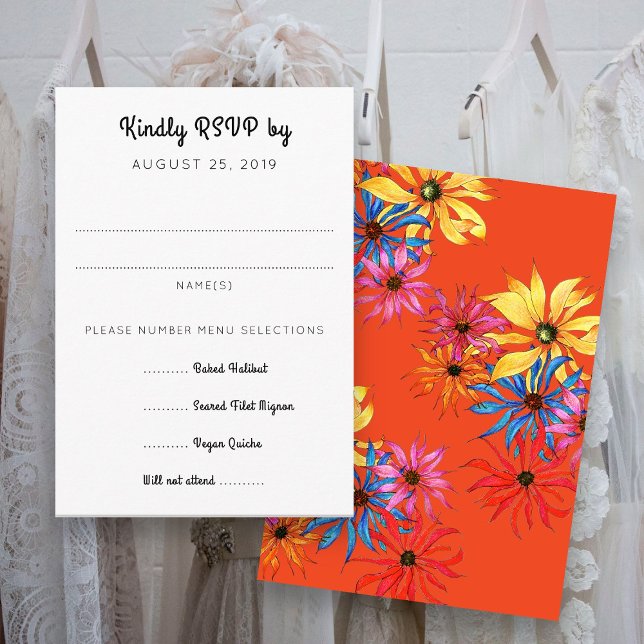 Orange Daisy Art RSVP med menybilaga OSA Kort (Skapare uppladdad)