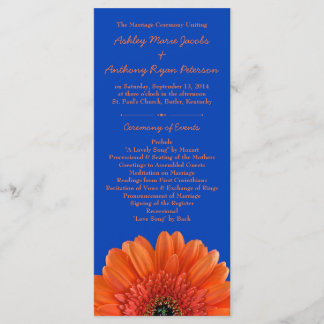 Orange Daisy Blå Bröllopsprogram Royal blomma Program