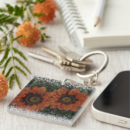 Orange Daisy Bollar akryl Nyckelring
