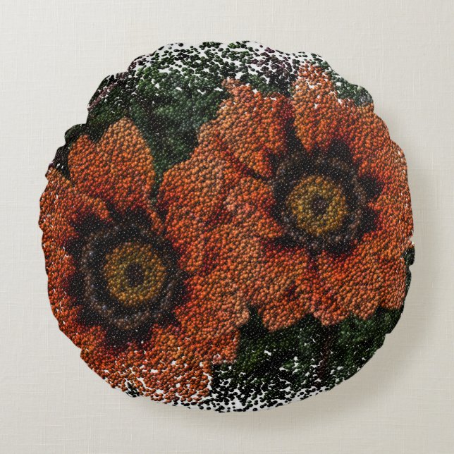 Orange Daisy Bollar Round Cushion Rund Kudde (Framsidan)