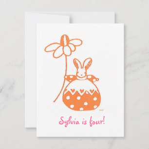Orange Daisy Bunny-födelsedagsinbjudan Inbjudningar