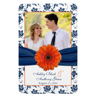 Orange Daisy - Fettstav med blå Blommigt Bröllop Magnet