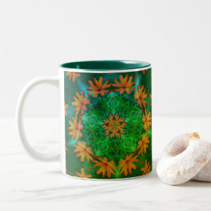 Orange Daisy Flower Art Kaleidoscope Två-Tonad Mugg