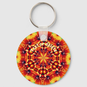 Orange Daisy Flower Kaleidoscope Personlig Nyckelring