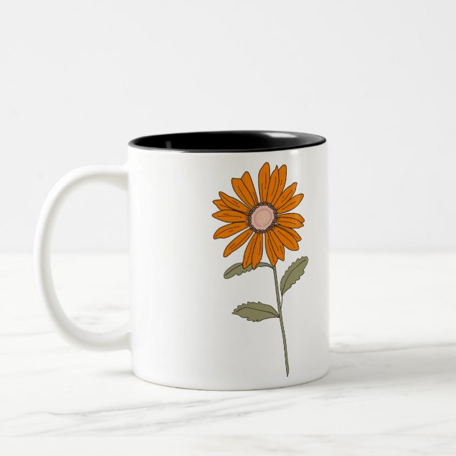 Orange Daisy Flower Mugg - Retro Blommigt Coffee K (Vänster)