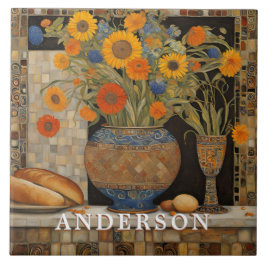 Orange Daisy Flower Vas still Life Kakelplatta