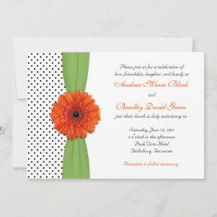 Orange Daisy Grönt Polka Dot Wedding bjudande in Inbjudningar