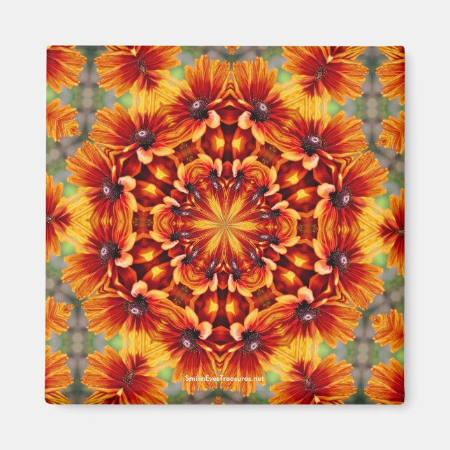 Orange Daisy Kaleidoscope Flower Photo Magnet (Framsidan)