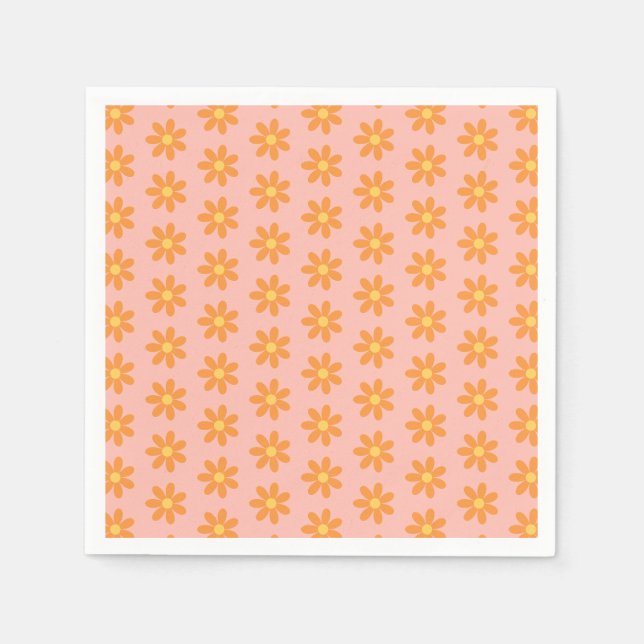 Orange Daisy-mönster på Pastell Rosa Vårfest Pappersservett (Framsidan)