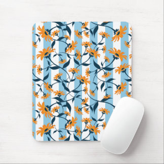 Orange Daisy Navy Vin Aqua Blå Rand Mönster Musmatta