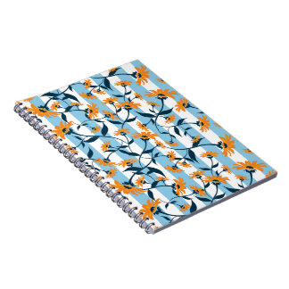 Orange Daisy Navy Vine Aqua Blå Rand Mönster Anteckningsbok