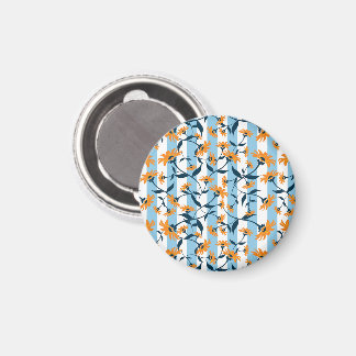 Orange Daisy Navy Vine Aqua Blå Rand Mönster Magnet