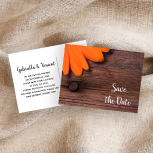 Orange Daisy och Barn Wood Bröllop spara datum Meddelande Vykort
