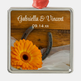 Orange Daisy och Horseshoe Land Westerna Bröllop Julgransprydnad Metall