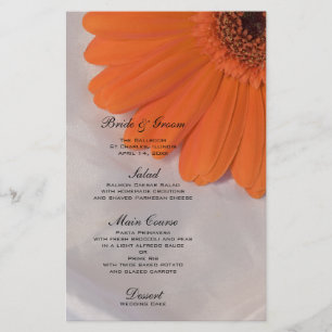 Orange Daisy på menyn Vit satäng Bröllop