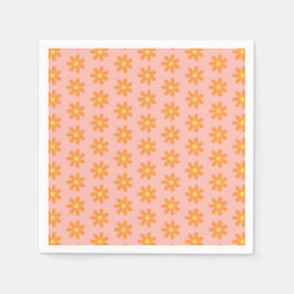 Orange Daisy Pattern on Pastel Pink Spring Party Pappersservett